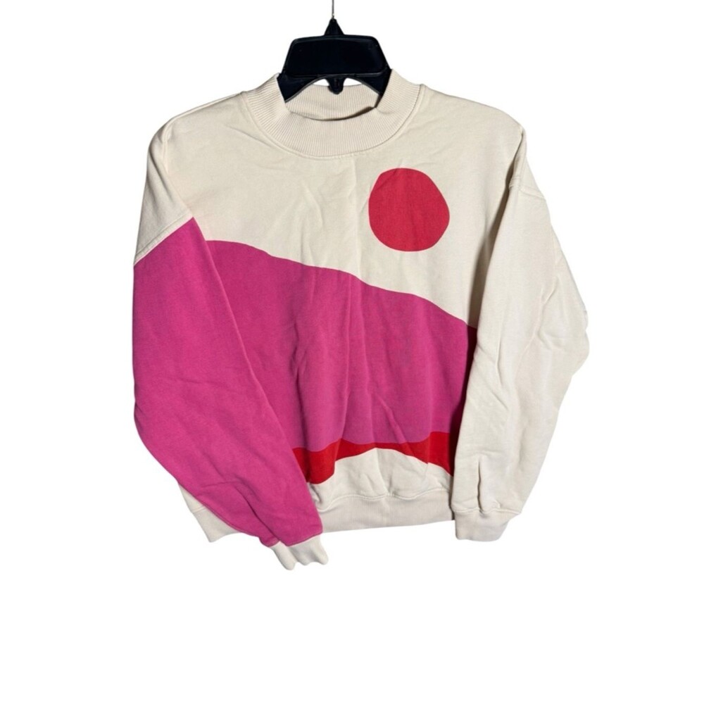 Thinking MU Wanda Organic Cotton Pink Valley Abstract Sweatshirt Size XS